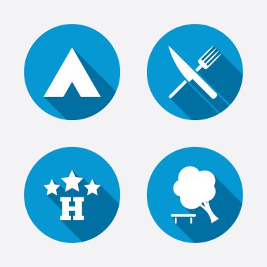 Gıda, otel, kamp çadır ve ağaç