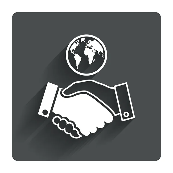 Mondo handshake segno icona — Vettoriale Stock