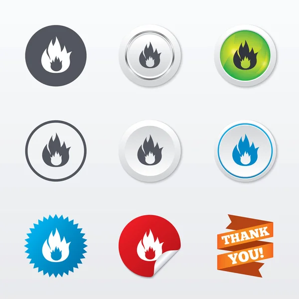 Fuego signos de llama iconos — Vector de stock