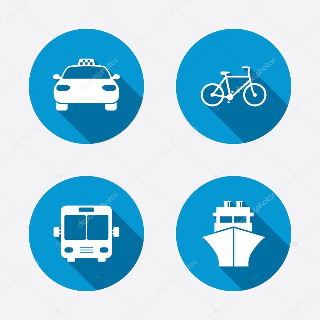 Taxi car, Bicycle, Bus and Ship