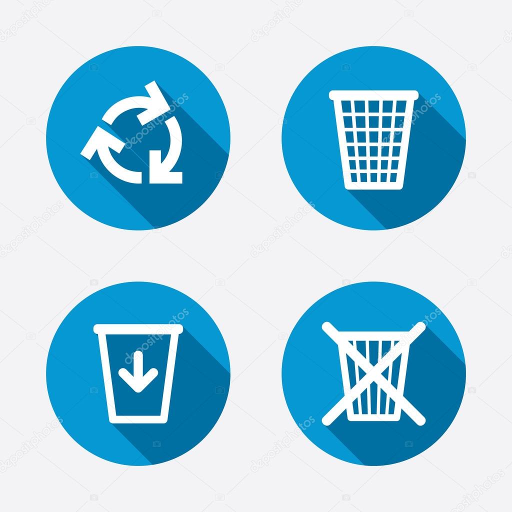Recycle bin icons. Reuse or reduce symbols. Trash can and recycling signs. Circle concept web buttons. Vector