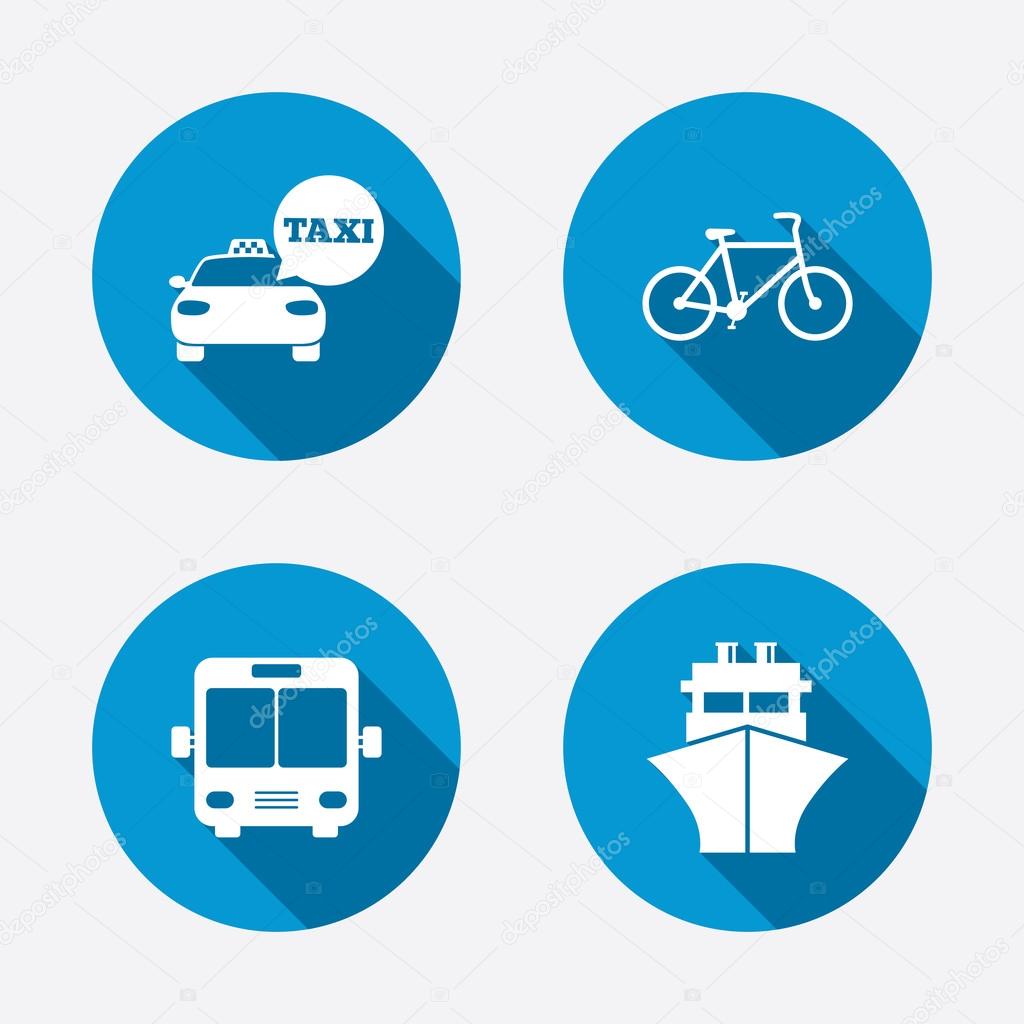 Taxi car, Bicycle, Bus and Ship