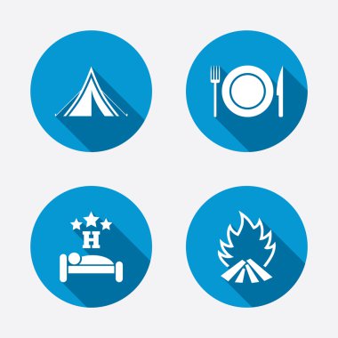 Yemek, uyku, kamp çadır ve yangın