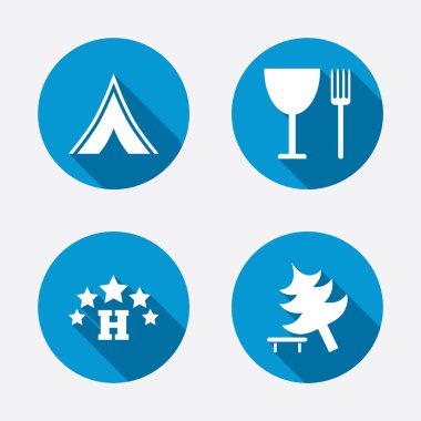 otel, kamp ve ağaç işaretleri.