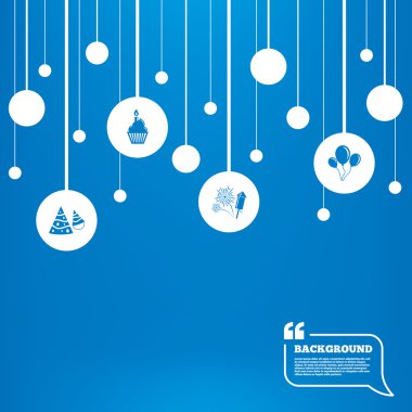 pasta, balon, şapka ve havai fişek