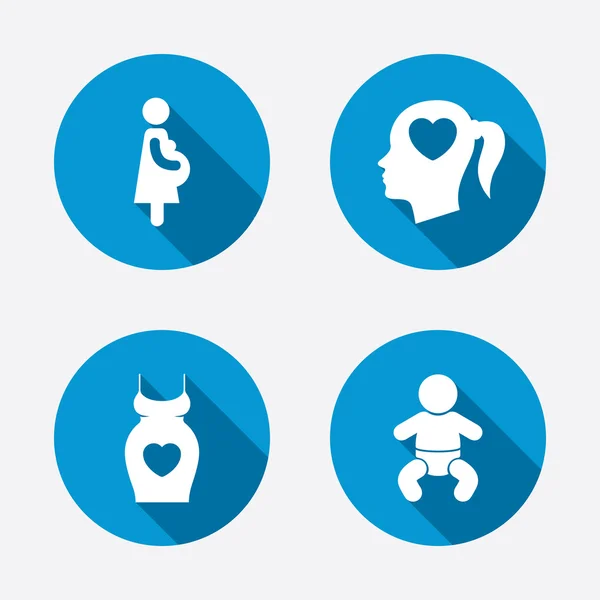Iconos de maternidad. Bebé bebé, embarazo, vestido . — Archivo Imágenes Vectoriales