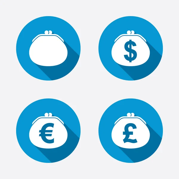 Portafoglio con Dollaro, icone Euro . — Vettoriale Stock