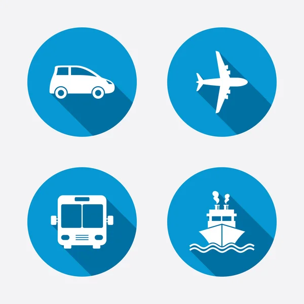 Coche, avión, autobús y barco . — Vector de stock