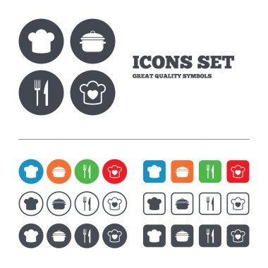 Şef şapka, pişirme Pan simgeler.