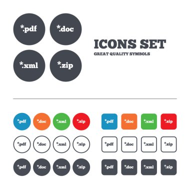 Document signs. File extensions symbols. clipart
