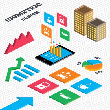 İzometrik tasarım. Pasta grafik ve grafik.