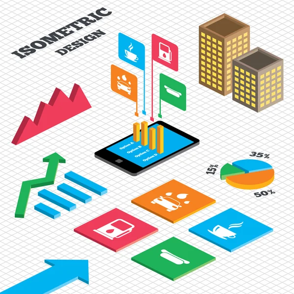 Isometrische ontwerp. Grafiek en cirkeldiagram. — Stockvector