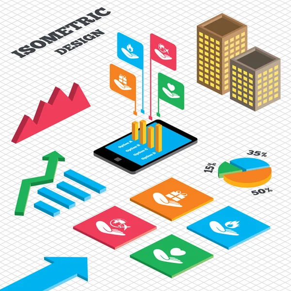 Isometric design. Graph and pie chart. — Stock Vector