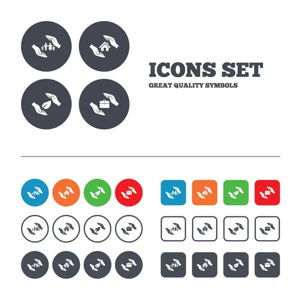 Manos iconos de seguros . — Vector de stock