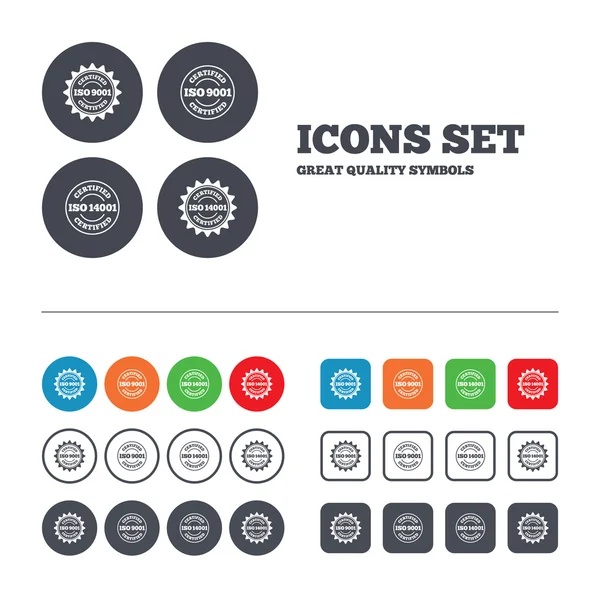 Icônes certifiées ISO 9001 et 14001 — Image vectorielle