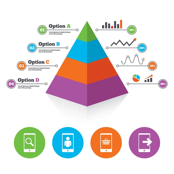 Telefoon pictogrammen piramide grafieksjabloon. — Stockvector