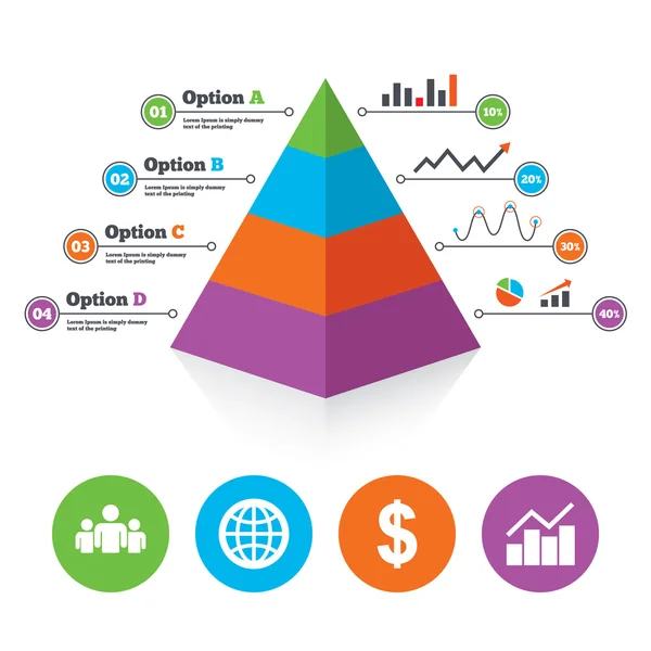 Diagram diagram och globe ikoner. — Stock vektor