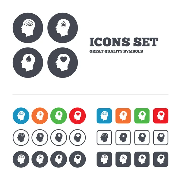 Head with brain icons — Stock Vector