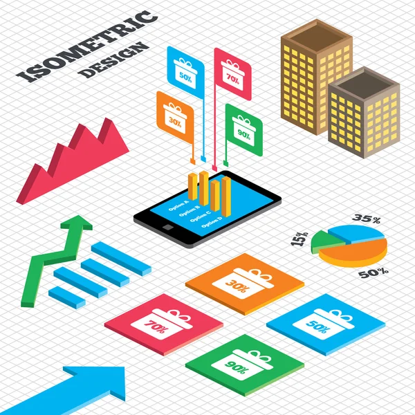 Verkoop geschenk vak Label pictogrammen. — Stockvector