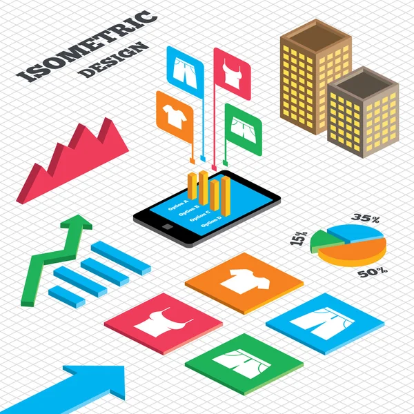 Isometric design. Graph and pie chart. — Stock Vector