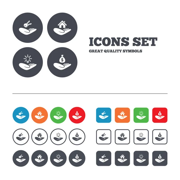 Ayudando a manos iconos . — Vector de stock