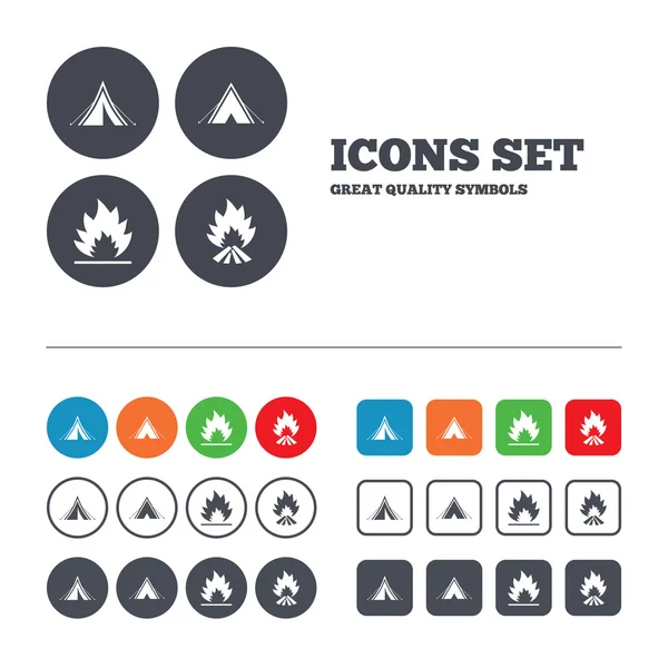 Tourist camping tent icons. — Stock Vector