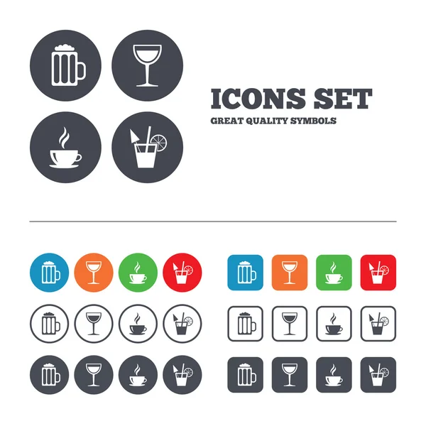 Coffee cup, glass of beer icons. — Stock Vector