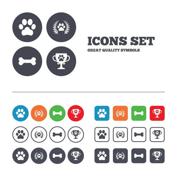 Pets icons. Dog paw signs — Stock Vector