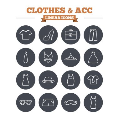 Giysi ve aksesuarları doğrusal Icons set.