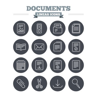 Belgeleri doğrusal Icons set.