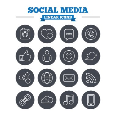 Sosyal medya doğrusal Icons set.