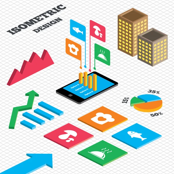 Isometrische ontwerp. Grafiek en cirkeldiagram. — Stockvector