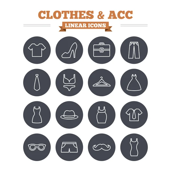 Set di icone lineari per abbigliamento e accessori . — Vettoriale Stock