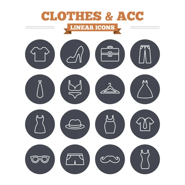 Giysi ve aksesuarları doğrusal Icons set.
