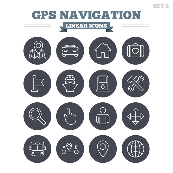 Conjunto de iconos lineales de navegación GPS — Vector de stock