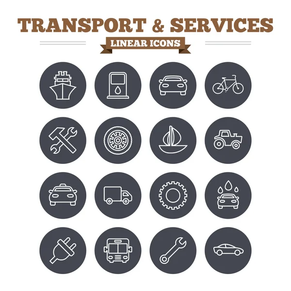 Conjunto de iconos lineales de transporte y servicios . — Archivo Imágenes Vectoriales