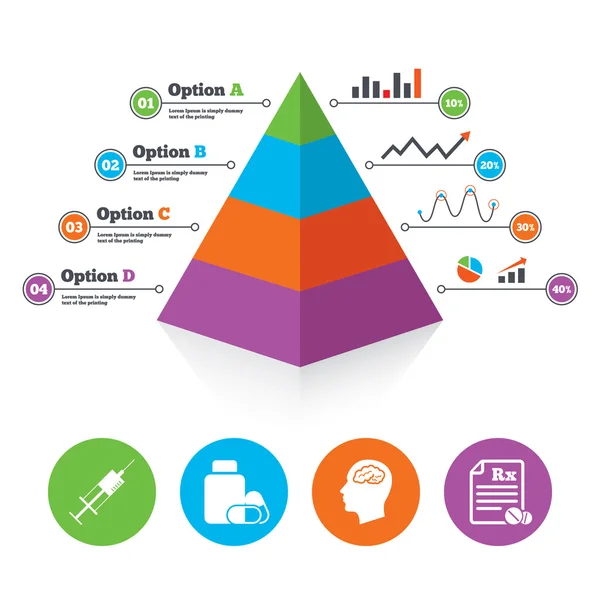 Tablets bottle, brain, Rx. — Stock Vector