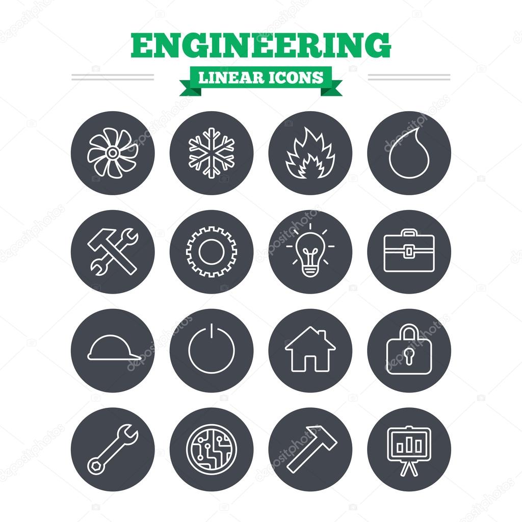 Engineering linear icons set.