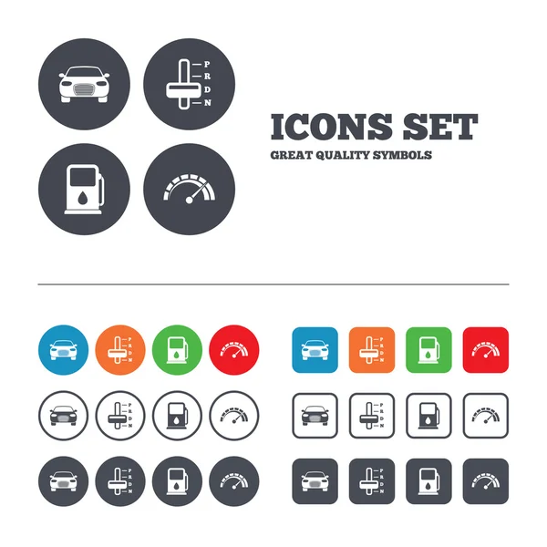 Ícones de transporte. Tacômetro e posto de gasolina . — Vetor de Stock