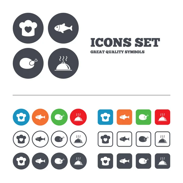 Chief hat, cooking pan icons. — Stock Vector