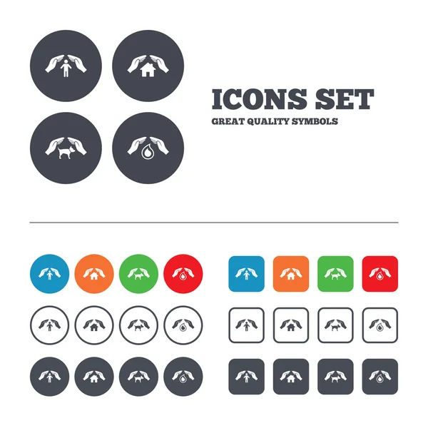 Manos iconos de seguros . — Vector de stock