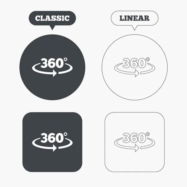 Hoek 360 graden ondertekenen pictogrammen — Stockvector