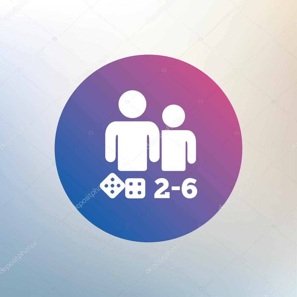 Board games sign icon. From two to six players symbol. Dice sign. Icon on blurred background. Vector