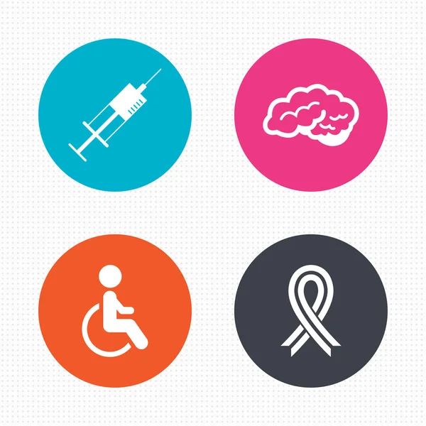 Medicine icons. Syringe, disabled, brain. — Stock Vector