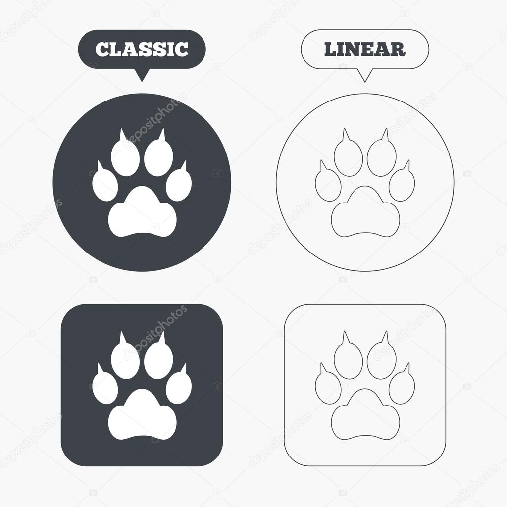 Dog paw with clutches sign icons