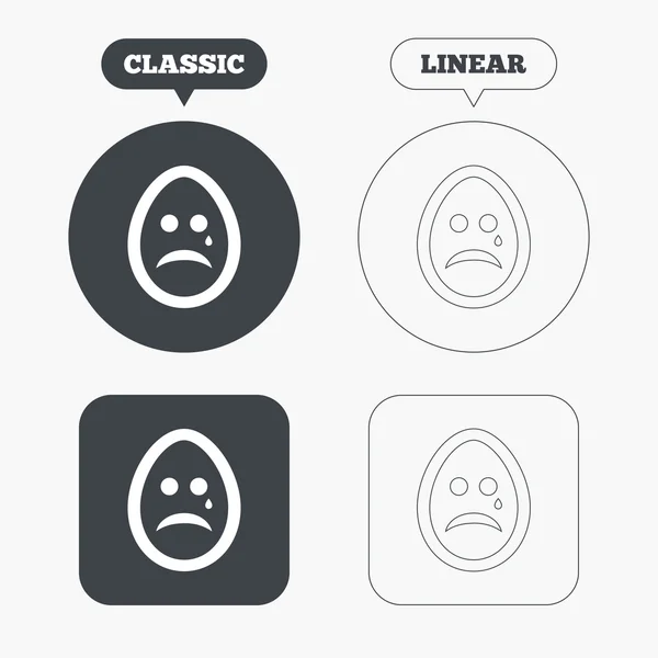 Sad egg face with tear sign icons — ストックベクタ