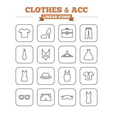 Clothes and accessories linear icons