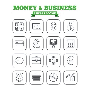 Money and business linear icons