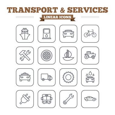 Transport and services linear icons