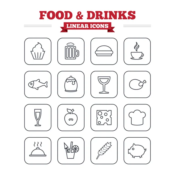 Food and Drinks linear icons — Stock Vector